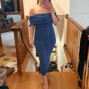 Off-Shoulder Midaxi Dress in Navy Blue